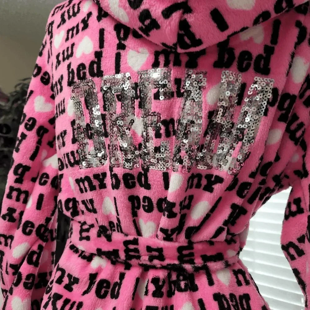 Sequin Cute fashion Plush Hooded Robe NWT - Picture 6 of 6
